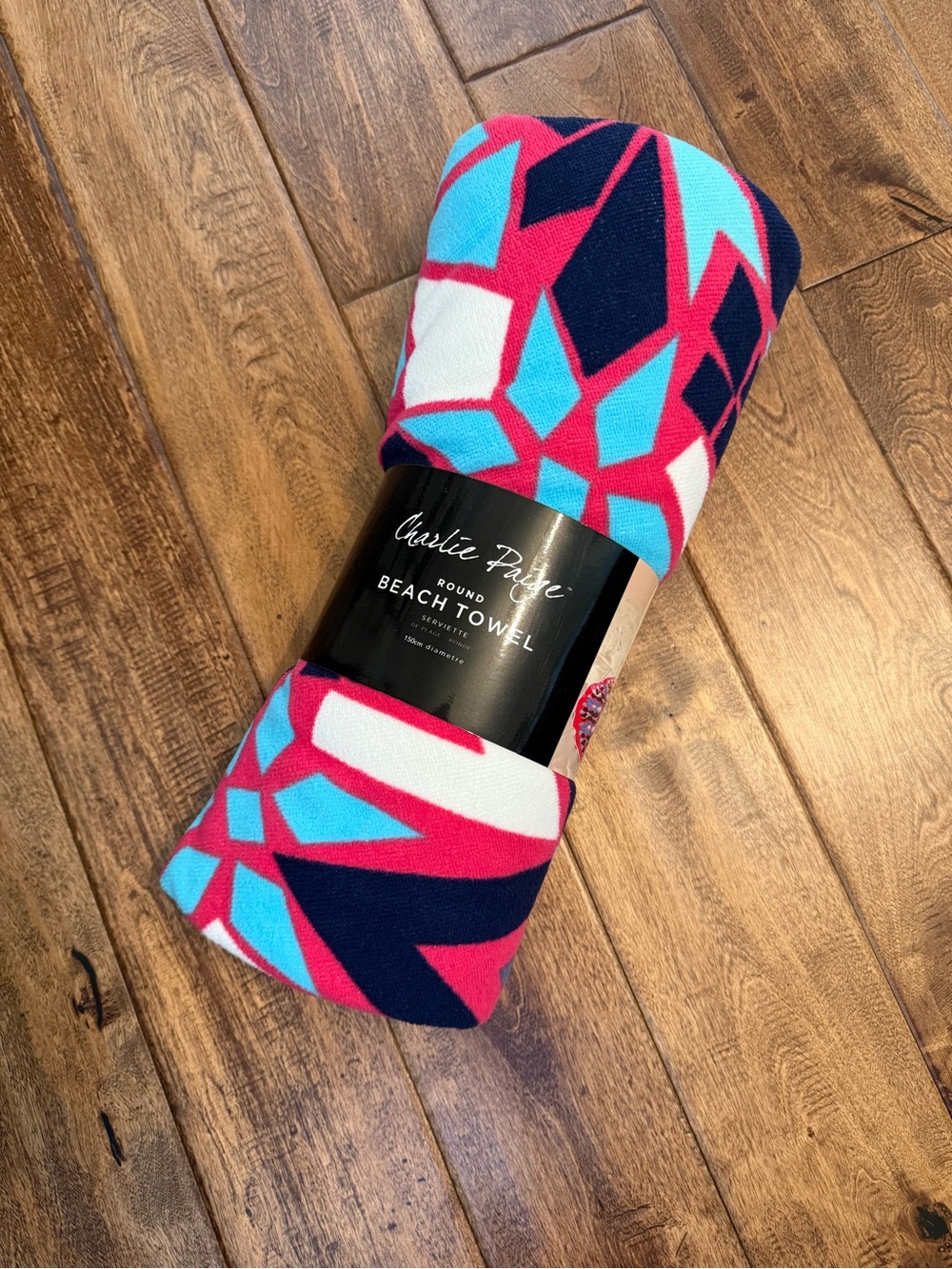 Charlie Paige Round Beach Towel - Pink, Teal & Navy Geometric